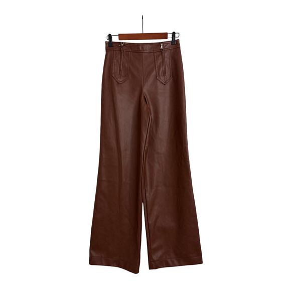 7 For All Mankind Wide Leg Brown Faux Leather Pants Size Women's 2 - Picture 1 of 6